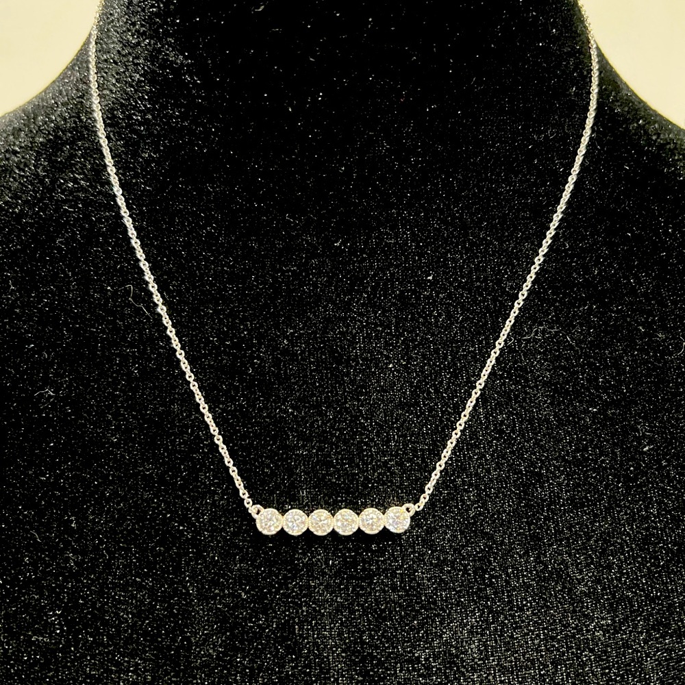 NWOT Diamonique CZ Textured Bar Design 925 Sterling Silver Necklace